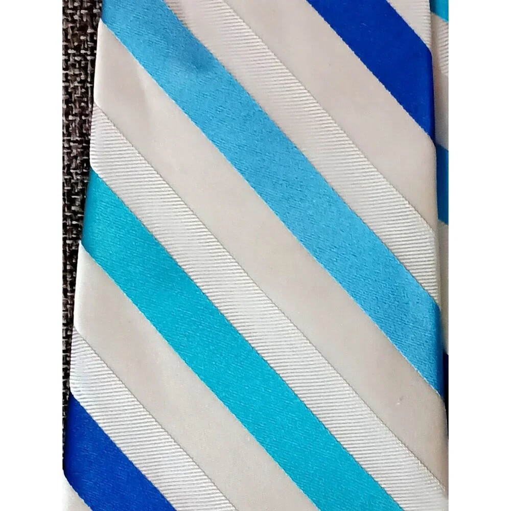 Tie 70s 80s 90s Y2K Mens Express Silk White Blue Stripe 3.75 Wide 61 Long